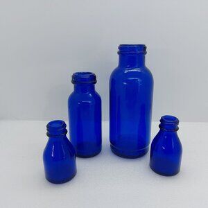4 Vintage Cobalt Blue Jars Bromo Seltzer  & Vicks